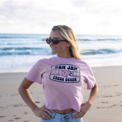 Ron Jon Women's Cocoa Beach FL Distressed Roostic Cropped Tee