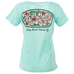 Ron Jon Women's Long Beach Island NJ Distressed Hibiscus Badge Tee