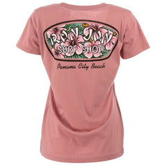 Ron Jon Women's Panama City Beach FL Distressed Hibiscus Badge Tee