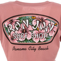 Ron Jon Women's Panama City Beach FL Distressed Hibiscus Badge Tee