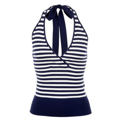 Sofie the Label Women's Navy Striped Halter Top