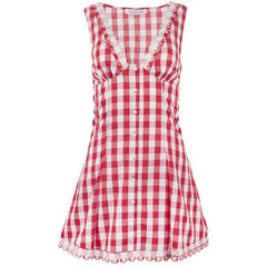 Sofie the Label Women's Red Gingham Lace Mini Dress