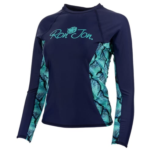Ron Jon Women's Navy Aqua Long Sleeve Rash Guard