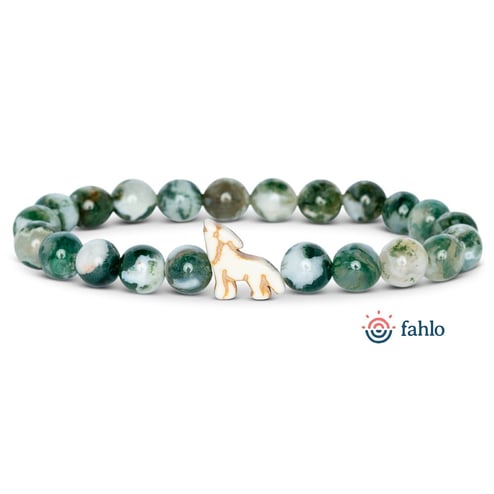 Fahlo® Scout Wolf Woodland Green Stone Bracelet